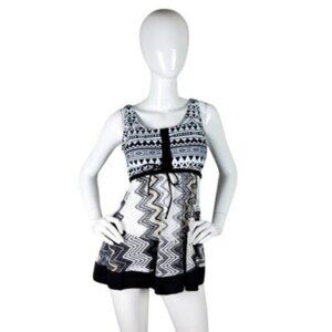 Tribal Print Lace Tankini Two Piece Swimsuit Black and White Size Large